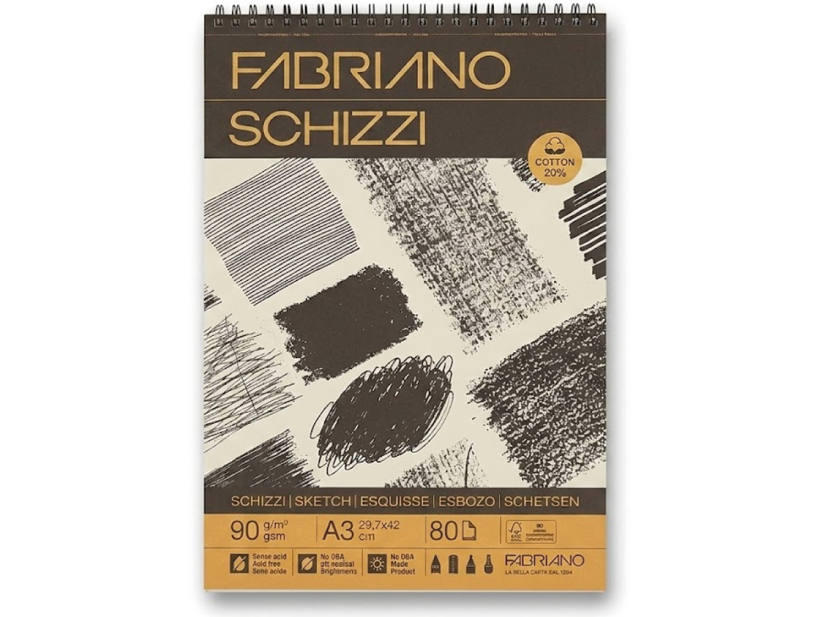 FABRIANO BLOCK SCHIZZENPAPIER 20% BAUMWOLLE A3 90GRAM 80BLATT 1