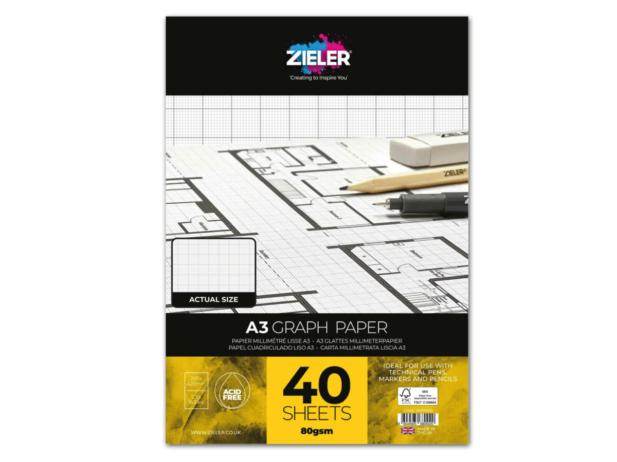 ZIELER GRAPH PAPER PAD A3 MILLIMETER PAPIER 40 BLATT 80 GR 1