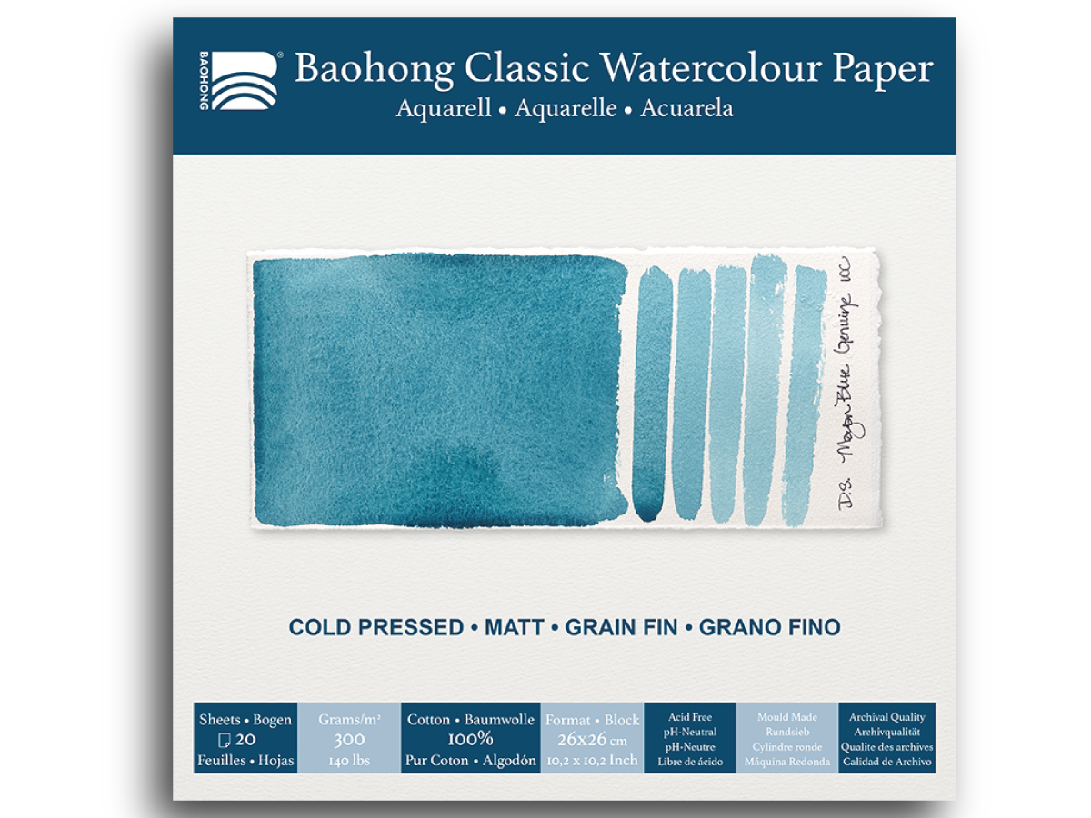 BAOHONG AQUARELLPAPIER CLASSIC BLOCK 26X26CM MEDIUM 20 BLATT 1