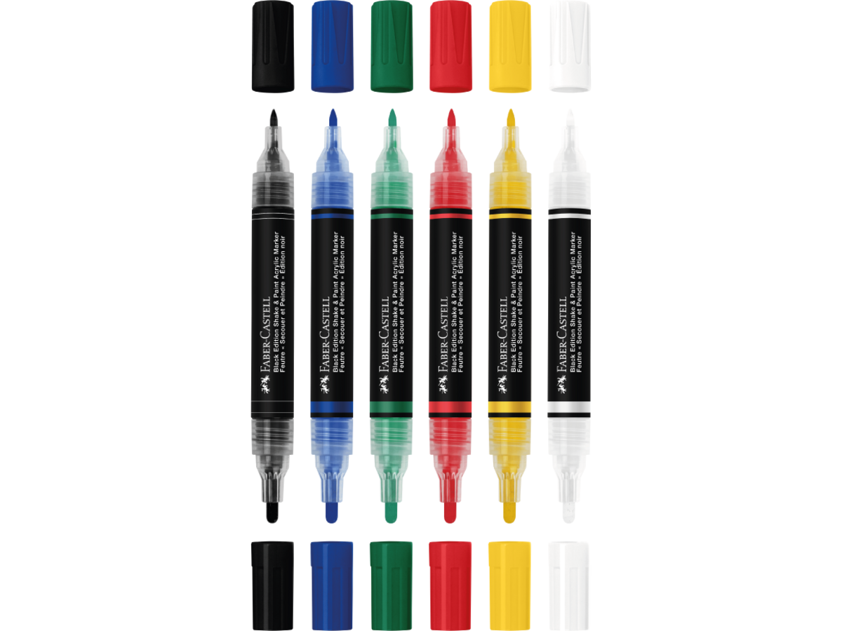 FABER-CASTELL SHAKE & PAINT BLACK EDITION ACRYLIC MARKERSET STANDAARD 6X 1