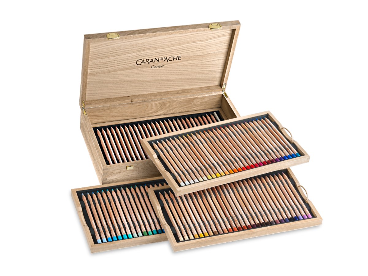 CARAN D'ACHE LUMINANCE 6901 FARBSTIFTE SET HOLZKOFFER 112X 1