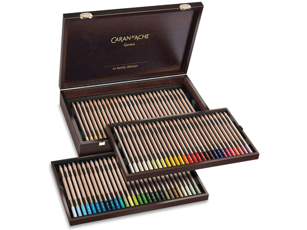 CARAN D'ACHE PASTEL PANCILS PASTELLSTIFTE SET HOLZKOFFER 84X 1