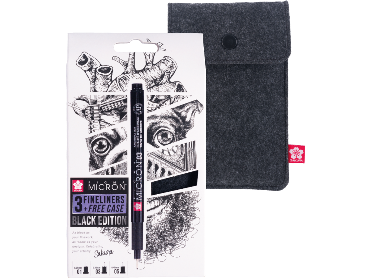 SAKURA PIGMA MICRON BLACK EDITION SET 3X FINELINER + ETUI 1