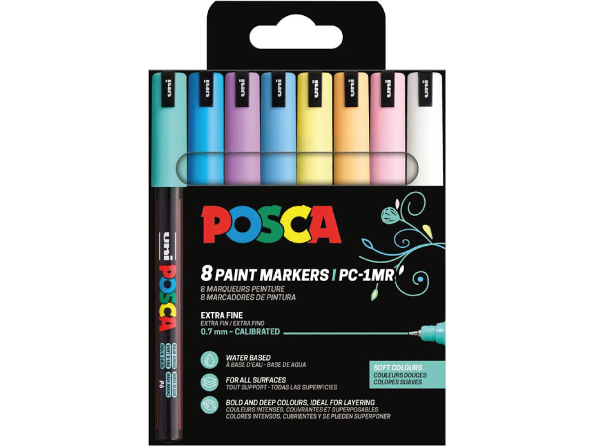 UNI POSCA MARKER SET SOFT COLOURS PC1MR  8X 1