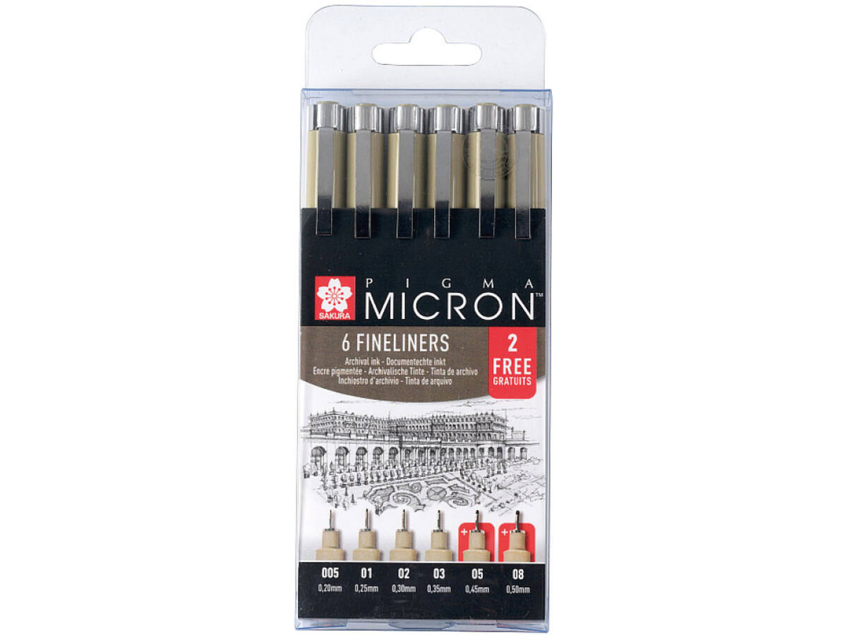 SAKURA PIGMA MICRON FINELINER SET 4 + 2 GRATIS 1