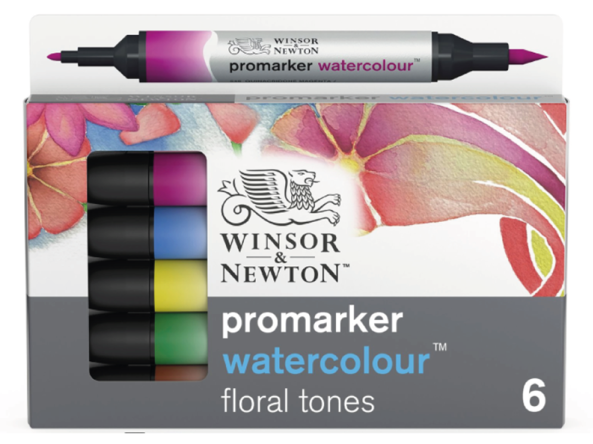 WINSOR & NEWTON WATER COLOUR MARKER SET 6X BLUMENTÖNE 1