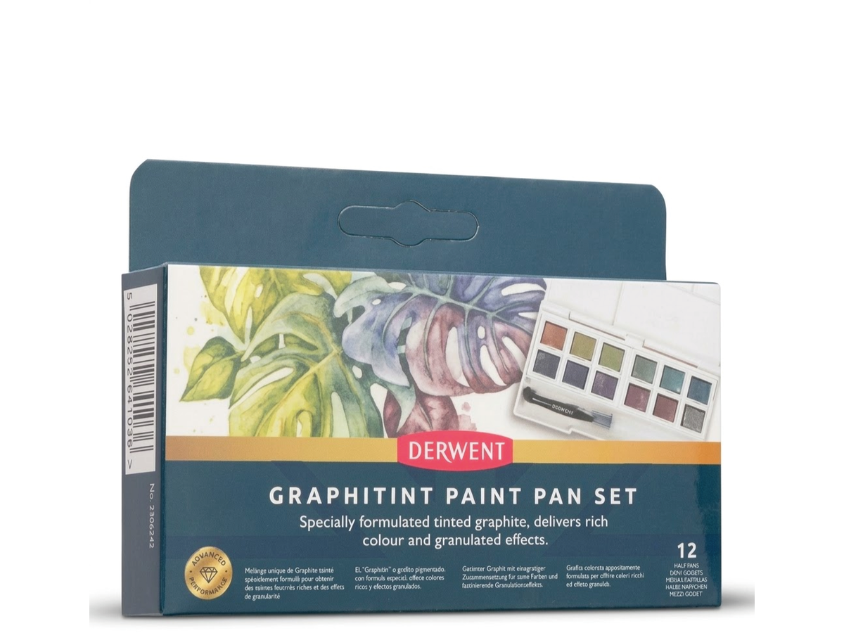 DERWENT GRAPHITINT AQUARELL REISE-SET 1 12 NÄPFCHEN + WASSERTANKPINSEL 1
