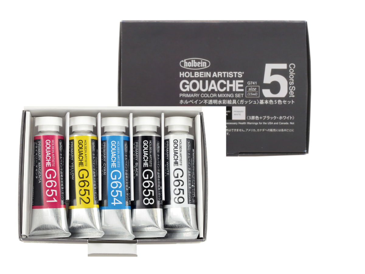 HOLBEIN ARTISTS' GOUACHE G741 15ML PRIMARY SET 5X 1