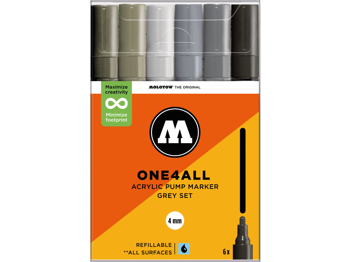 MOLOTOW ONE4ALL MARKERSET 227HS 4MM GREY 6X 1