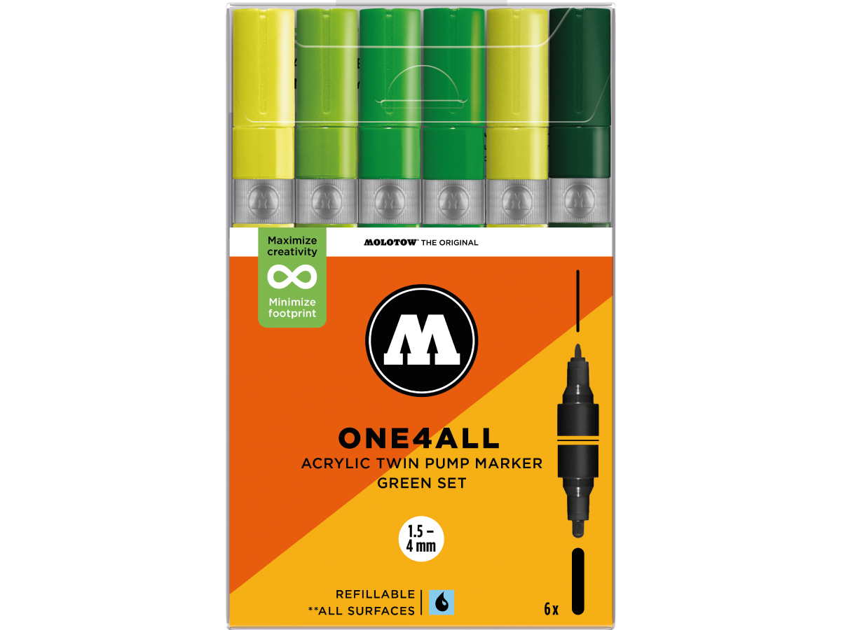 MOLOTOW ONE4ALL MARKERSET TWIN 1,5+4MM GREEN 6X 1
