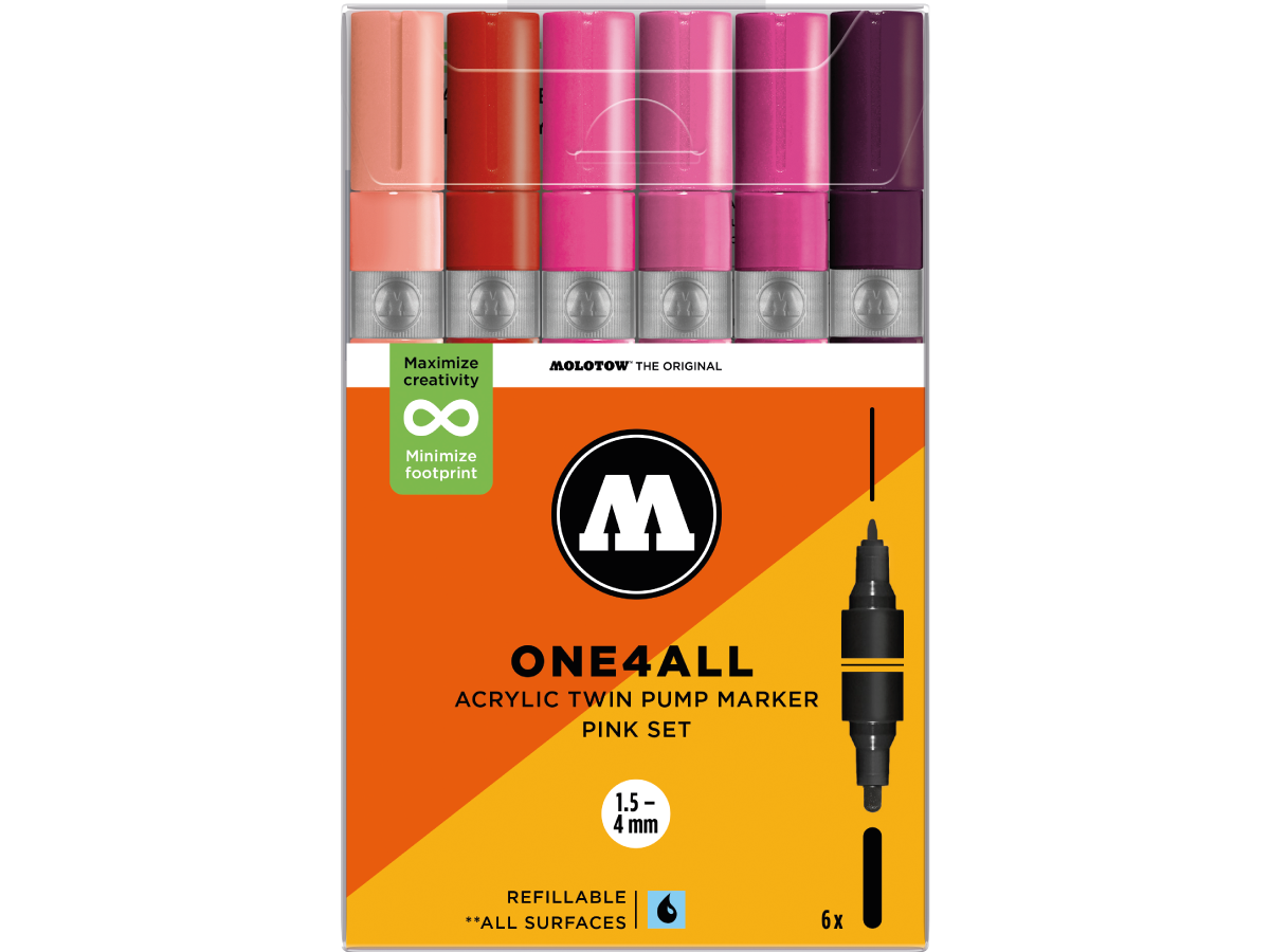 MOLOTOW ONE4ALL MARKERSET TWIN 1,5+4MM PINK 6X 1