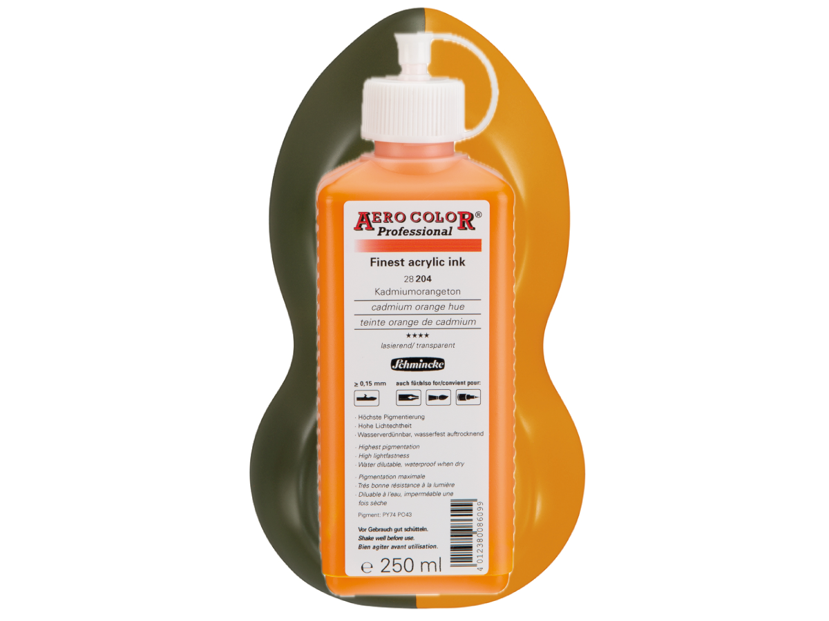 SCHMINCKE AERO COLOR ACRYLIC INK 250ML 204 KADMIUM ORANGETON 1