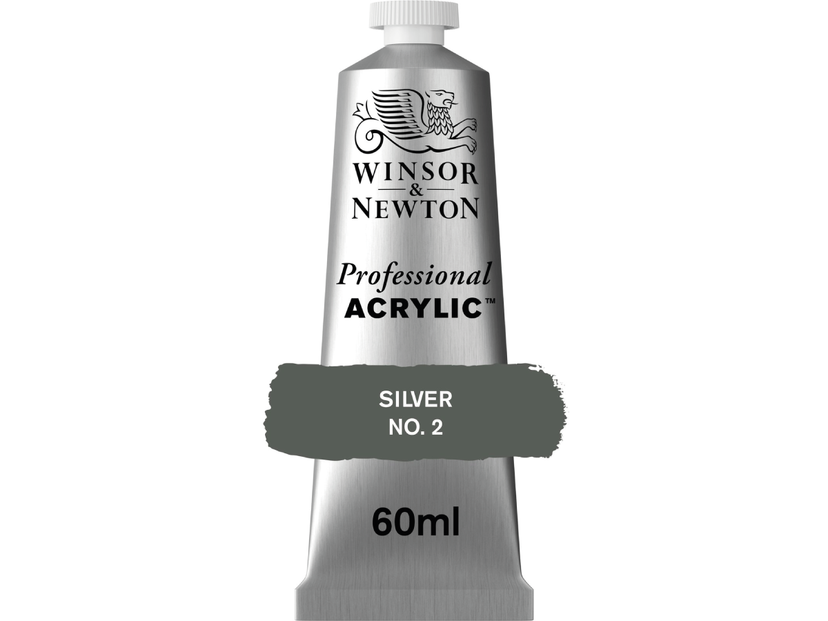 WINSOR & NEWTON PROFESSIONAL ACRYLIC 60ML 624 SILVER NO.2 1