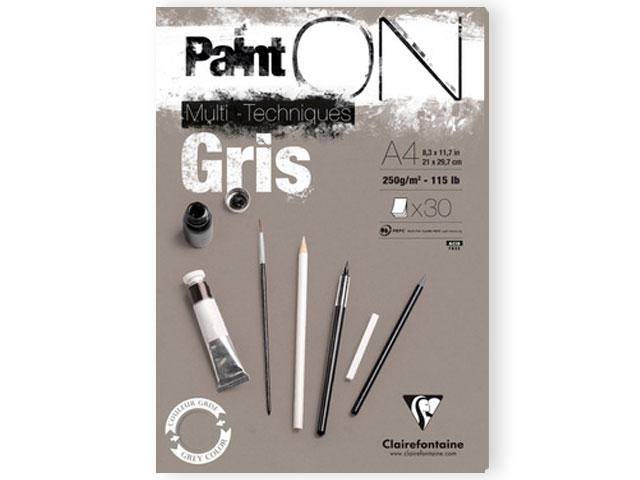CLAIREFONTAINE PAINT-ON A4 BLOCK GRAU  PAPIER 250GR 30BL. 1