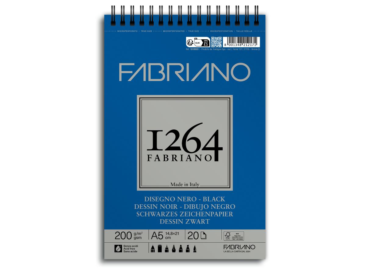 FABRIANO 1264 SCHWARZES ZEICHENPAPIER A5 200GR BLOCK 1