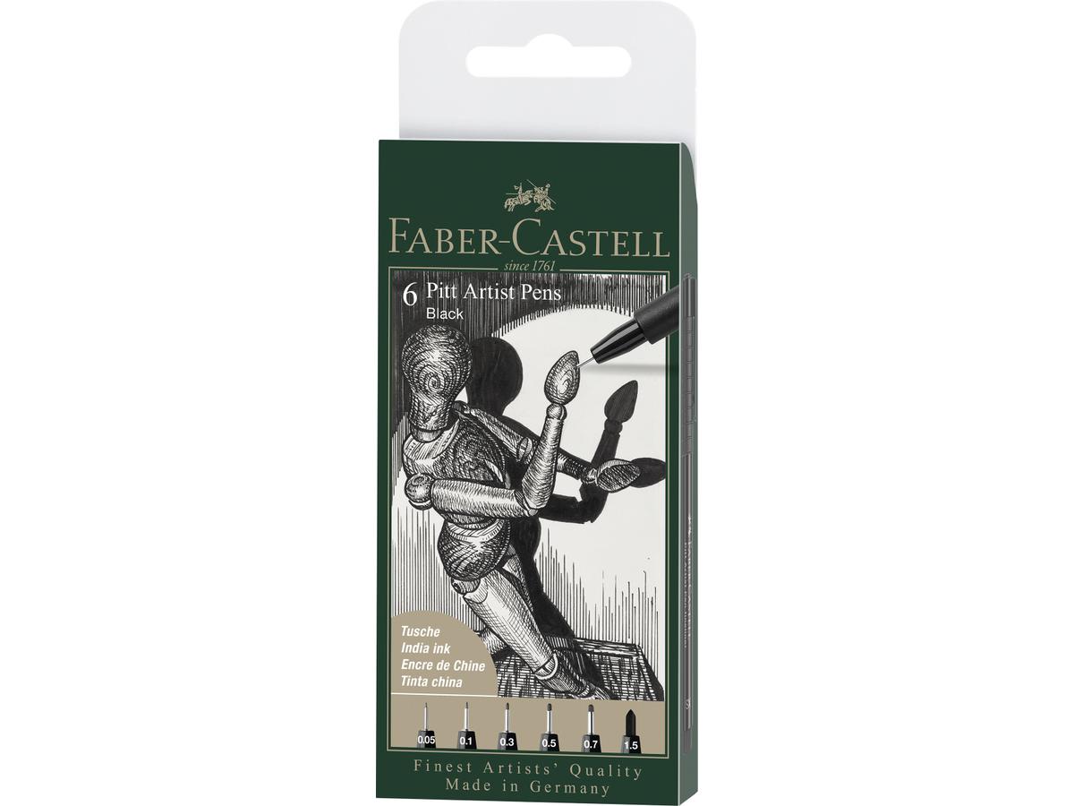 FABER-CASTELL PITT ARTIST PEN STIFTE SET  6 STÜCK BLACK 1