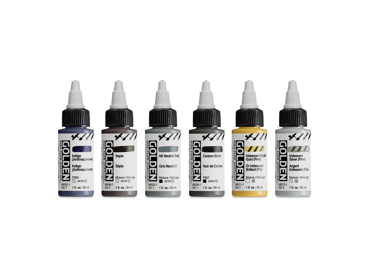 GOLDEN ACRYL HIGH FLOW DRAWING & LETTERING SET 6X 30ML 1
