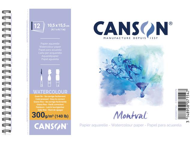 CANSON MONTVAL SPIRALBLOCK AQUARELLPAPIER 300G/M² 10,5x15,5 12 BLATT 1