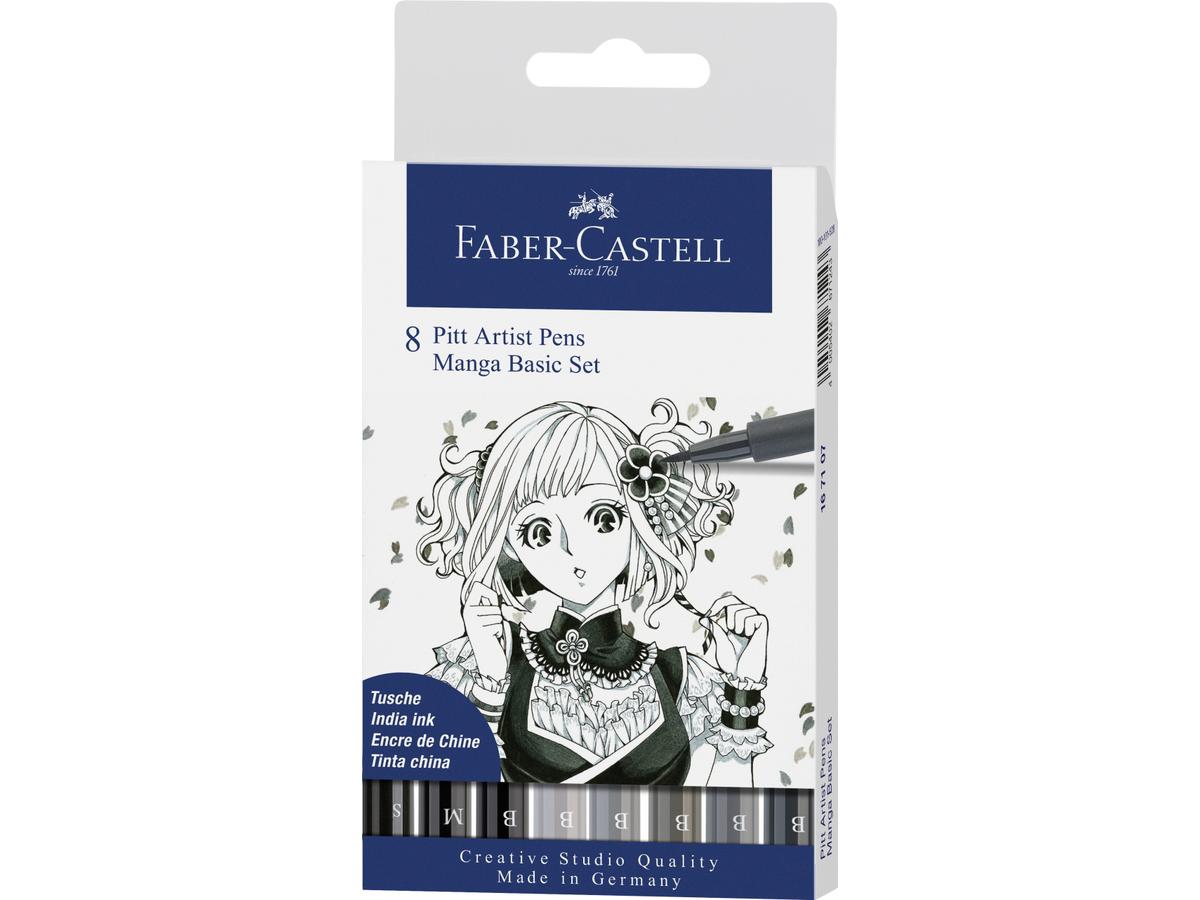 FABER-CASTELL PITT ARTIST PEN BRUSH & FINELINER MANGA BASIC 8 STUKS 1