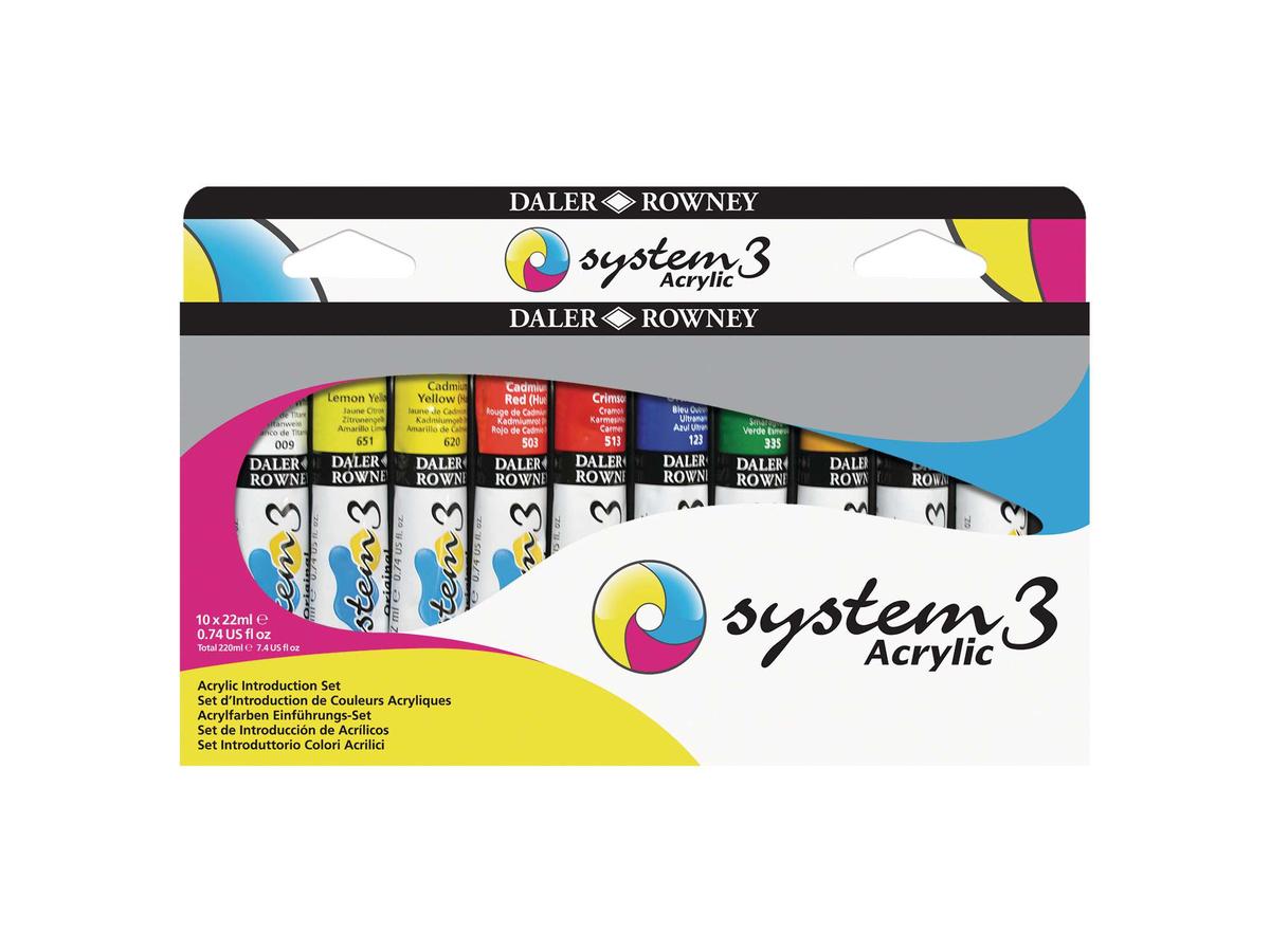 DALER ROWNEY SYSTEM 3 ACRYL SET 22ML INTRODUCTION 10X 1