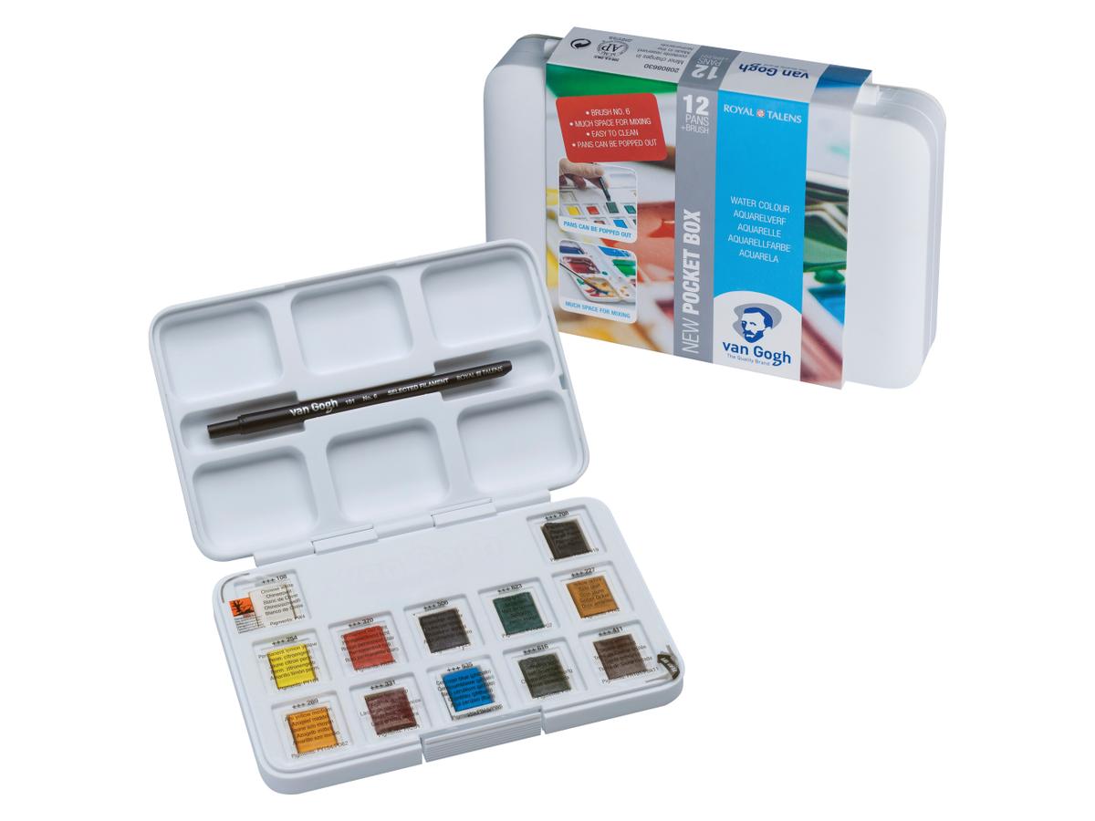 VAN GOGH AQUARELLKASTEN 12x 1/2 NÄPFCHEN + PINSEL 1