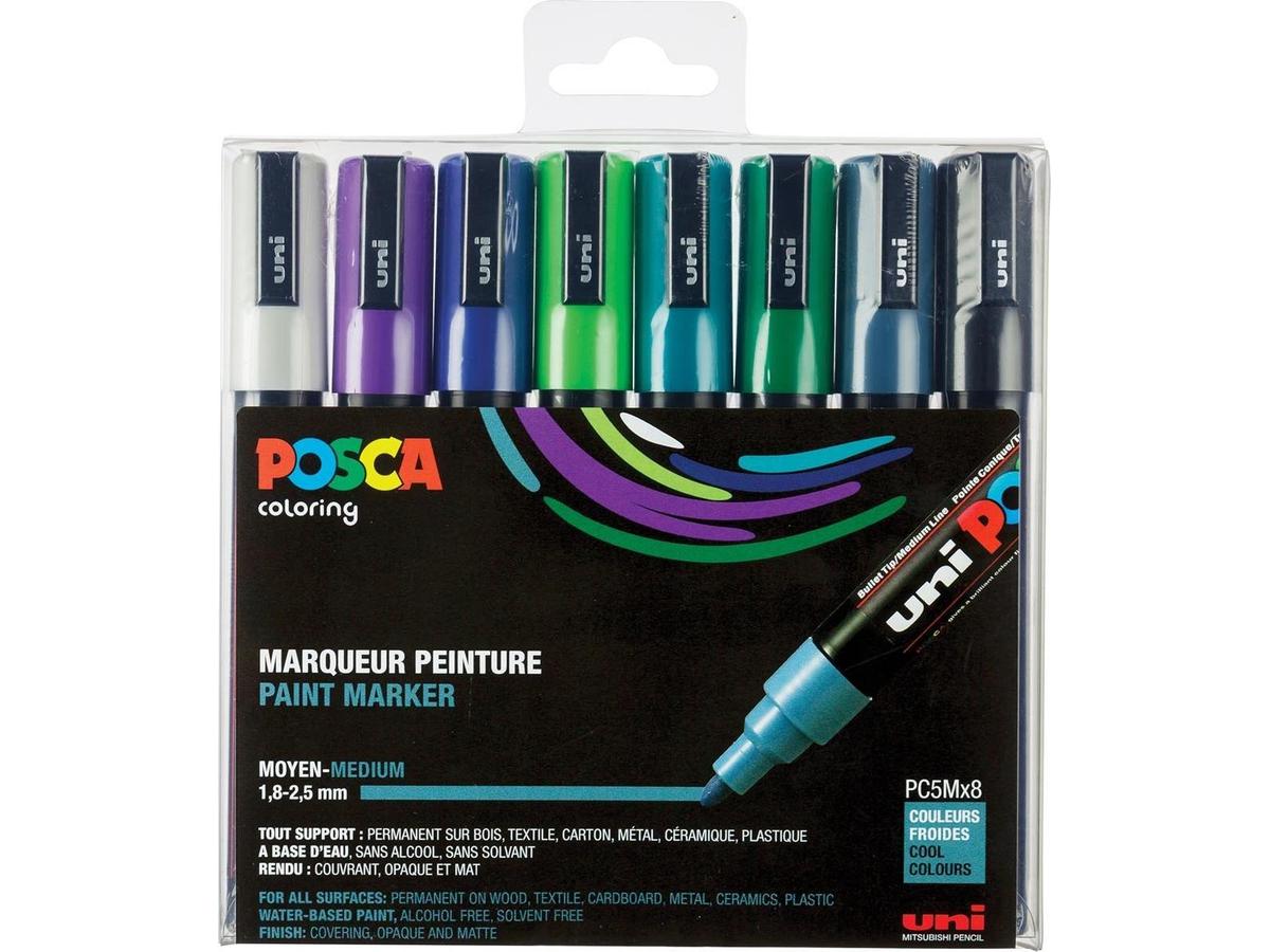 UNI POSCA MARKER SET PC5M 8 STÜCK KALTE FARBEN 1