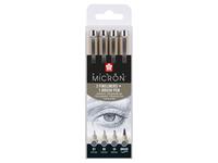 SAKURA PIGMA MICRON FINELINER & BRUSH SET 4 STÜCK KALTGRAU