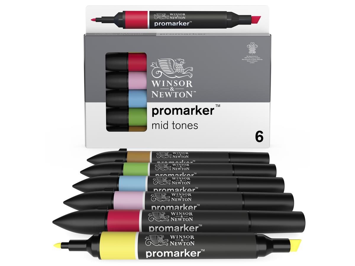 WINSOR & NEWTON PROMARKERSET MID TONES 6X 3