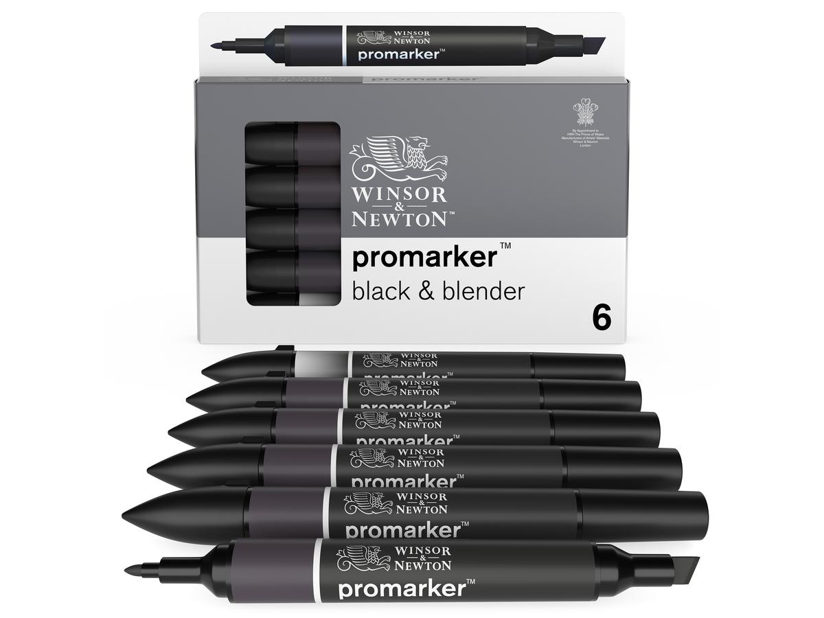 WINSOR & NEWTON PROMARKER SET BLACKS + 1BLENDER 6X 3