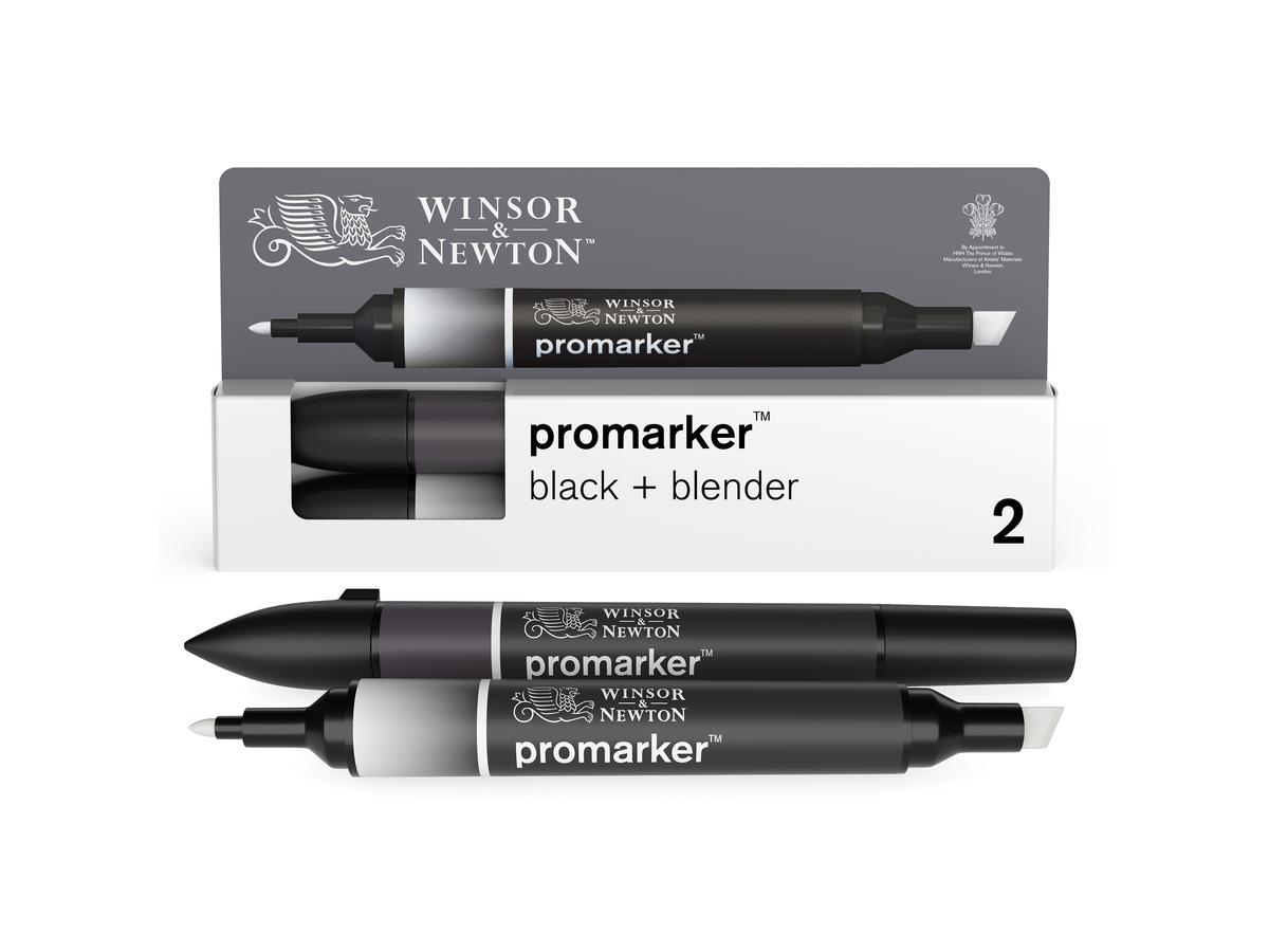 WINSOR & NEWTON PROMARKER SET BLACK BLENDER 2X 3
