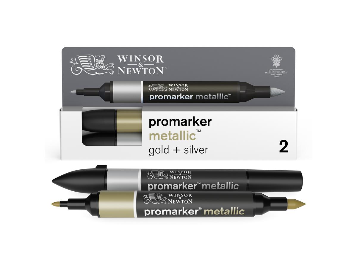 WINSOR & NEWTON PROMARKER SET GOLD SILVER 2X 3