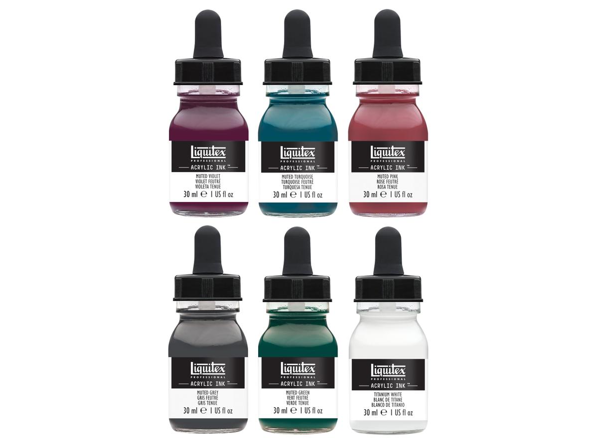 LIQUITEX ARTIST ACRYLIC INK SET 6X30ML  MUTED/WHITE 3