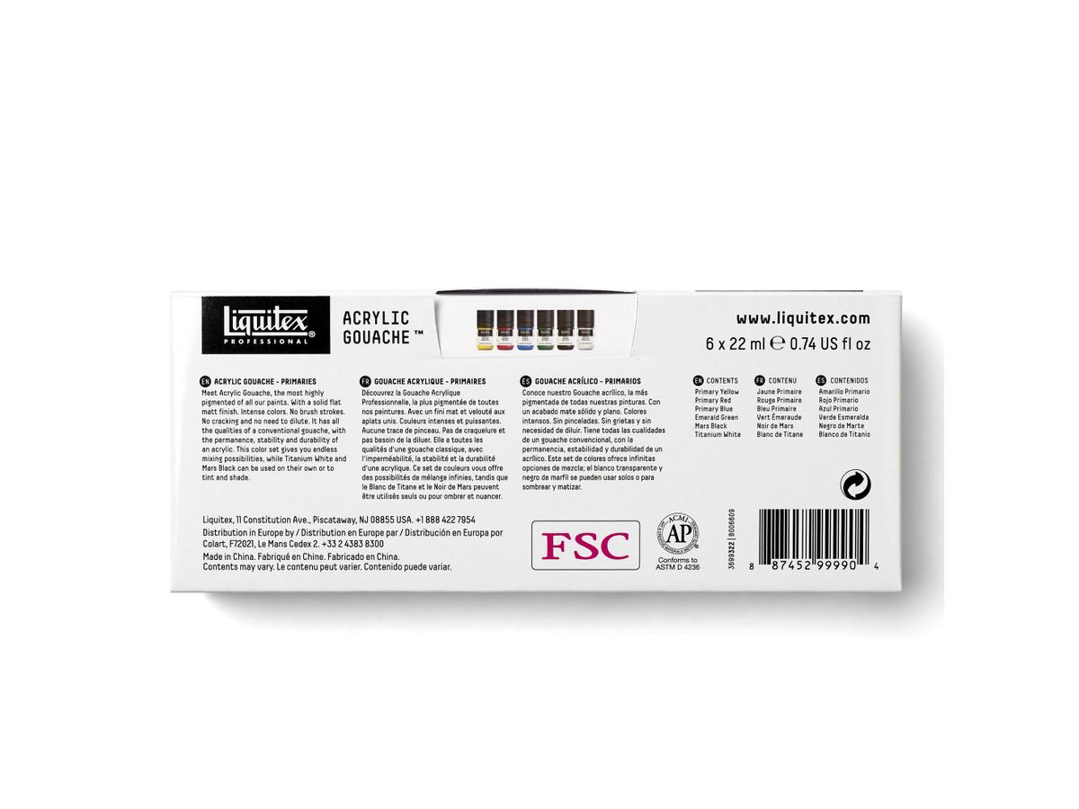 LIQUITEX ACRYLIC GOUACHE SET 6X22ML PRIMÄRFARBEN 4