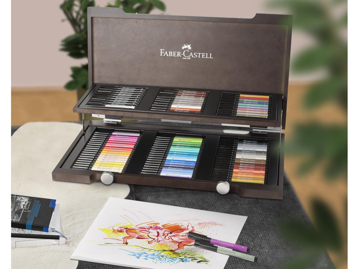 FABER-CASTELL PITT ARTIST PEN SET HOLZ KOFFER 90 STÜCK 4
