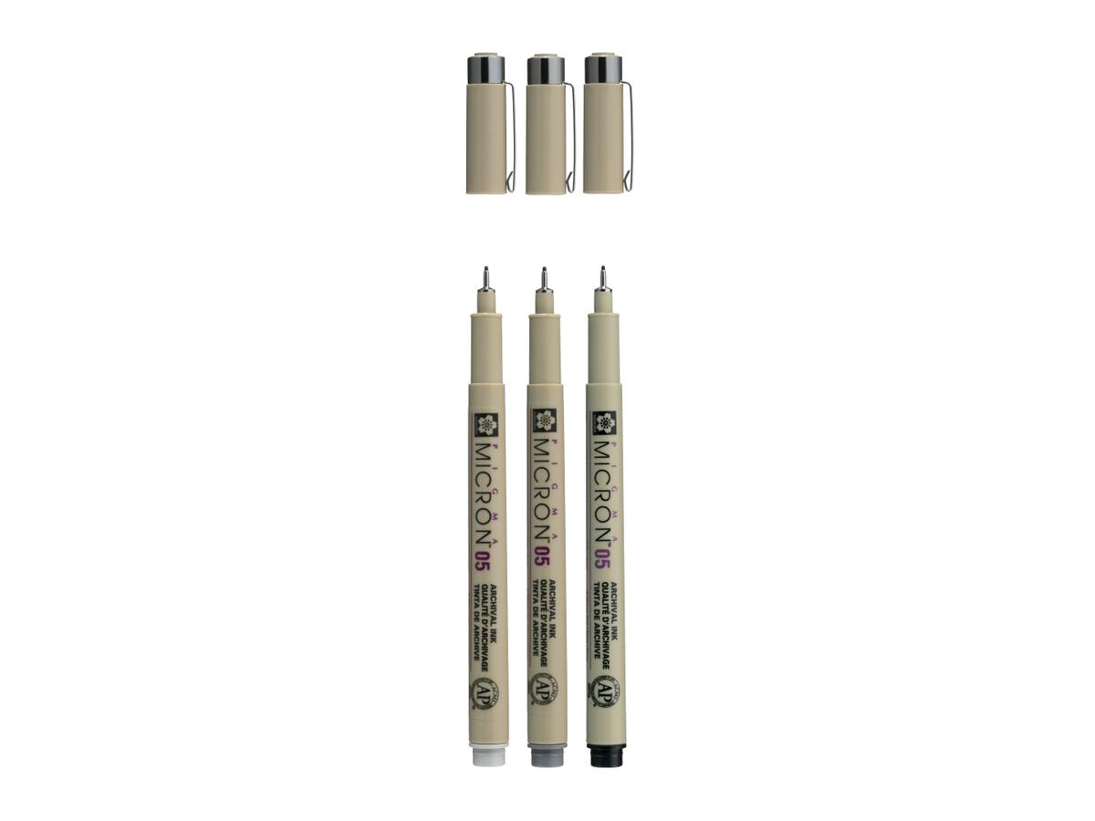 SAKURA PIGMA MICRON FINELINER SET 3 STÜCK GRAU U. SCHWARZ 2