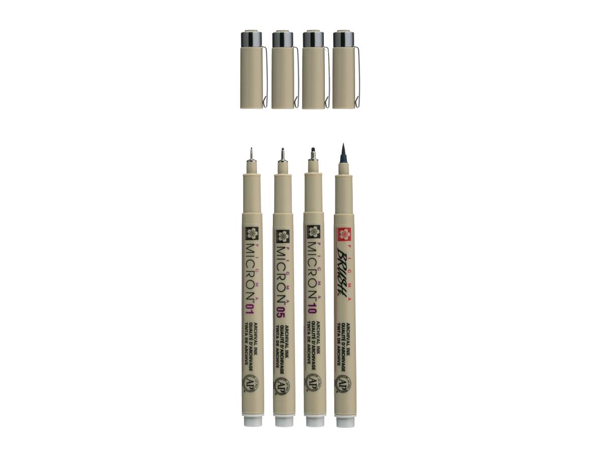 SAKURA PIGMA MICRON FINELINER & BRUSH SET 4 STÜCK HELLGRAU 2