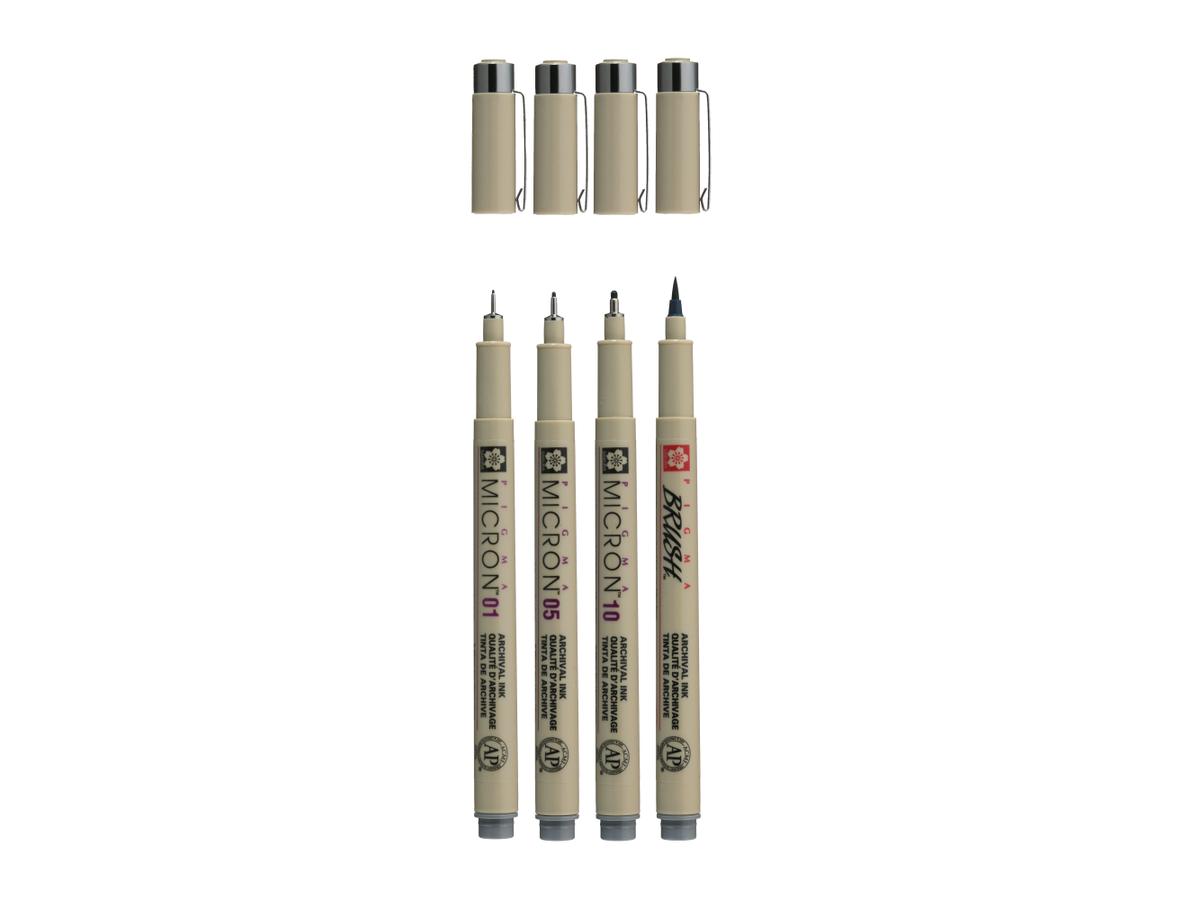 SAKURA PIGMA MICRON FINELINER & BRUSH SET 4 STÜCK KALTGRAU 2