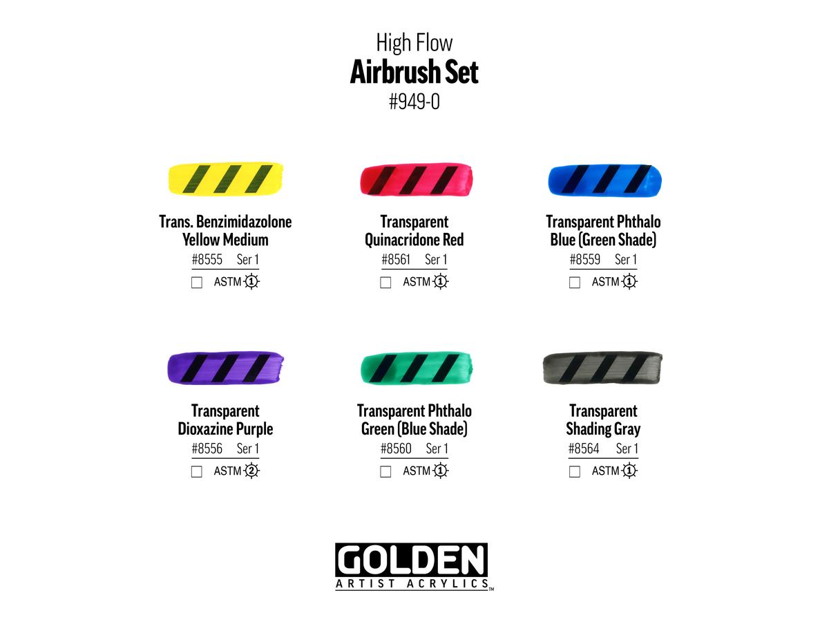 GOLDEN HIGH FLOW ACRYL AIRBRUSH SET 6X 30ML 3