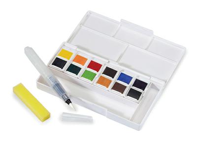 DERWENT INKTENSE AQUARELL REISE-SET 1 12 NÄPFCHEN + WASSERTANKPINSEL 2