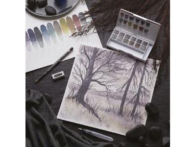 DERWENT GRAPHITINT AQUARELL REISE-SET 1 12 NÄPFCHEN + WASSERTANKPINSEL 2