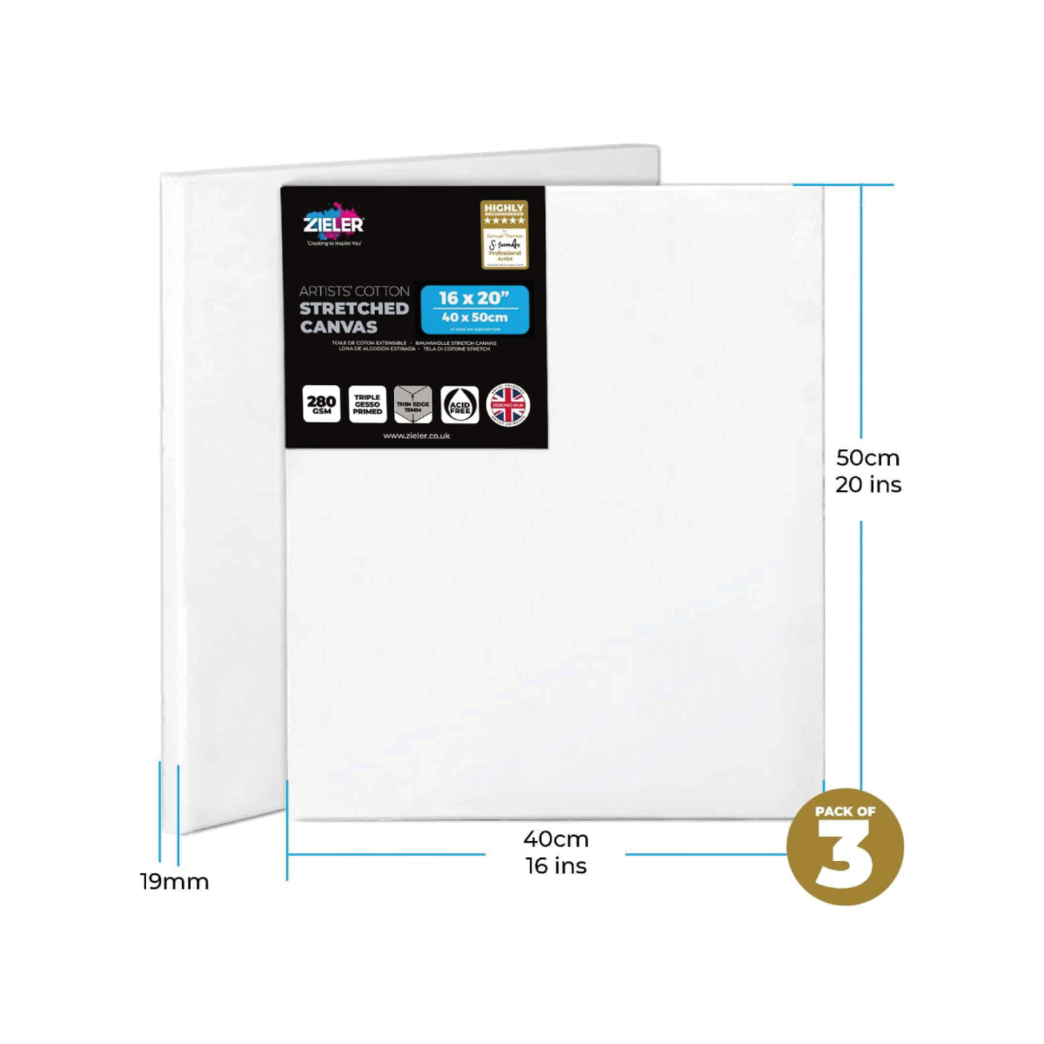 ZIELER PREMIUM KATOEN SCHILDERSDOEK 40X50CM SET 3X 2
