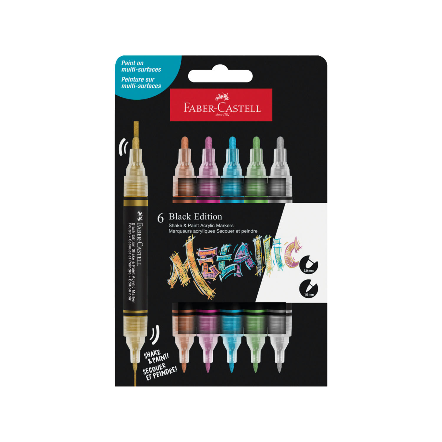 FABER-CASTELL SHAKE & PAINT BLACK EDITION ACRYLIC MARKERSET METALLIC 6X 2