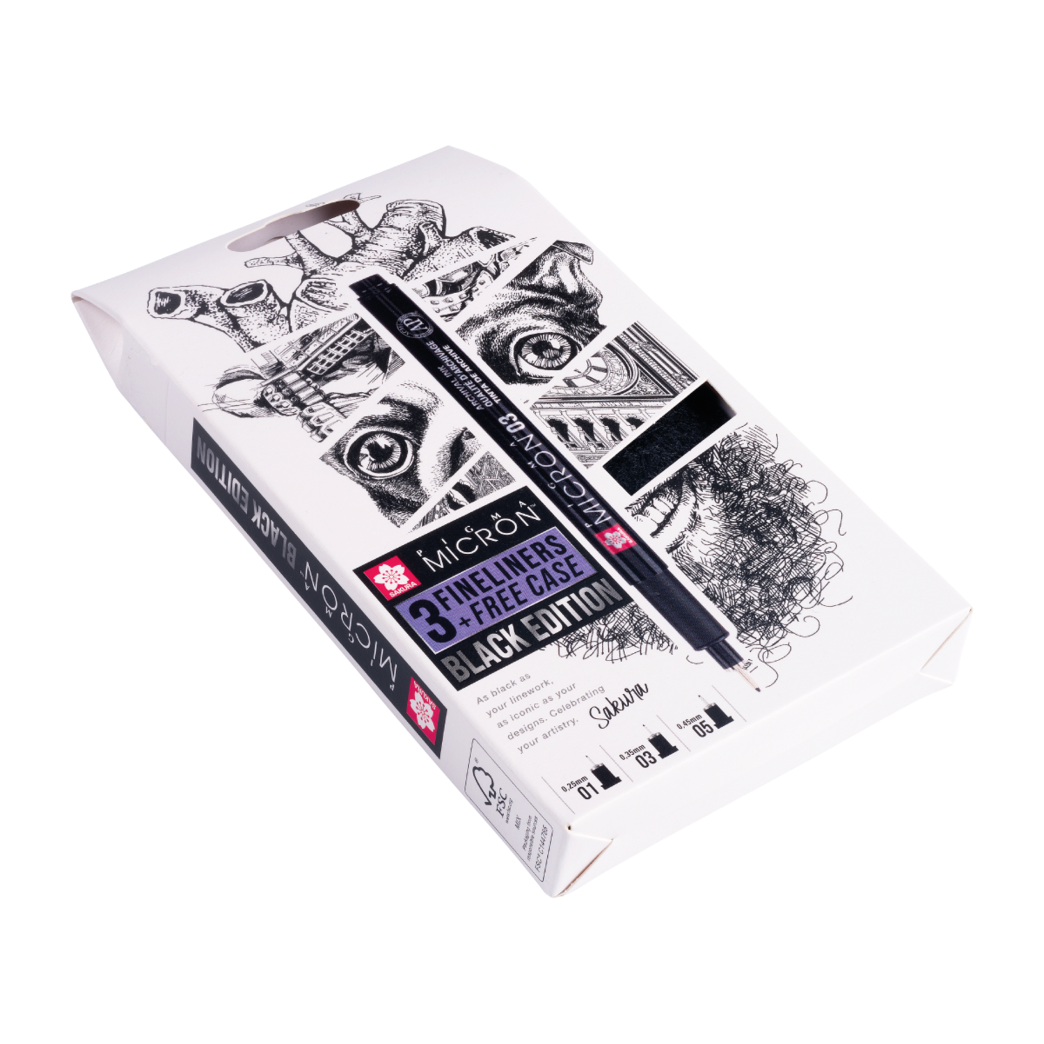 SAKURA PIGMA MICRON BLACK EDITION SET 3X FINELINER + ETUI 4
