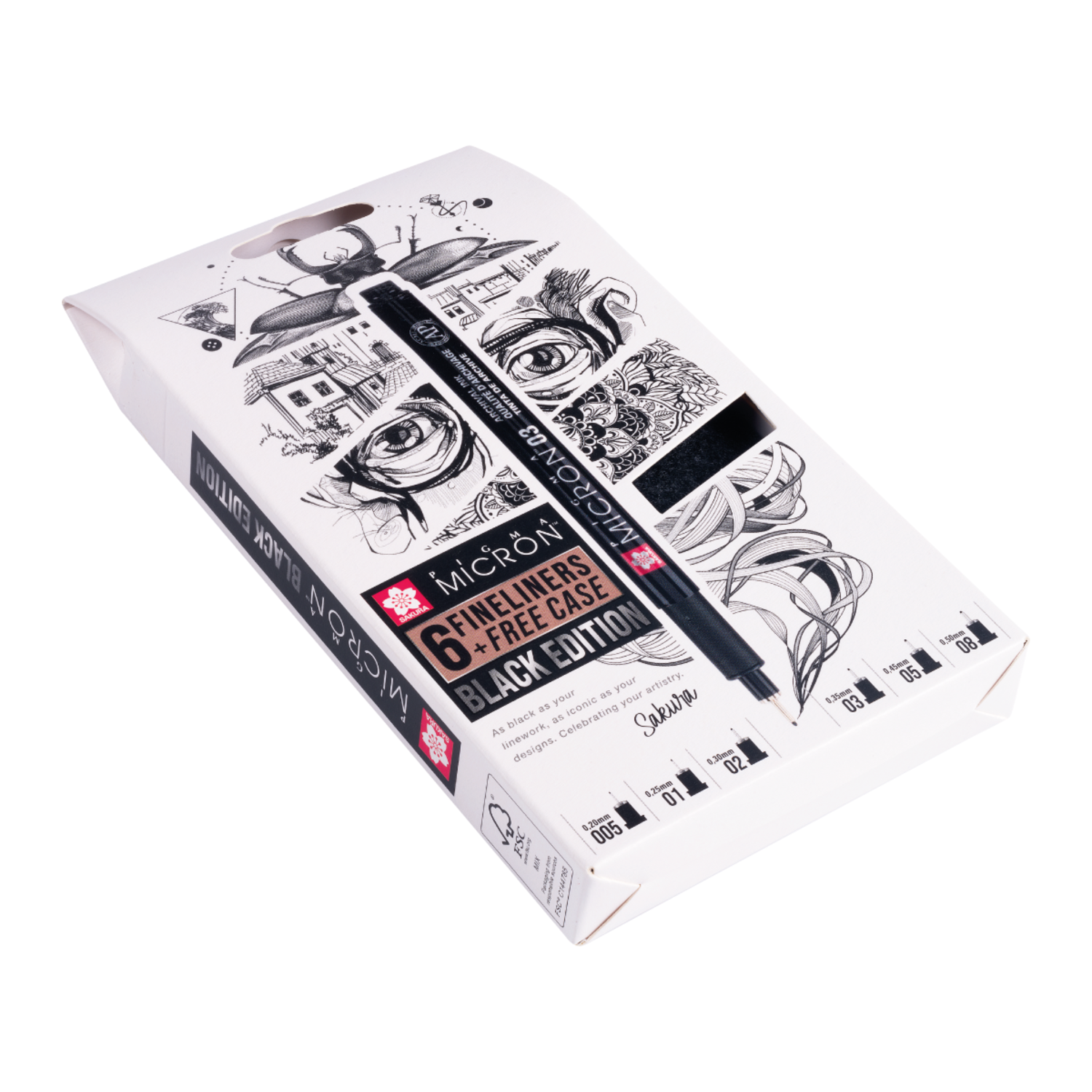 SAKURA PIGMA MICRON BLACK EDITION SET 6X FINELINER + ETUI 4