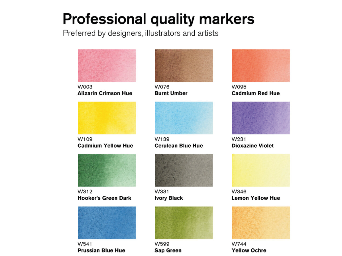 WINSOR & NEWTON PROMARKER WATERCOLOUR SET BASIC TONES 12X 3