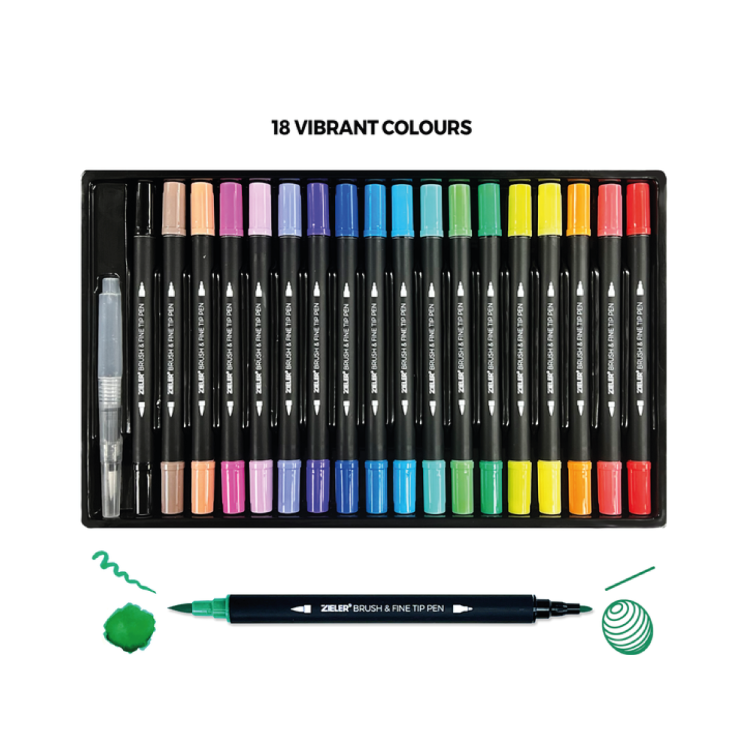 ZIELER BRUSH & FINE TIP PENS SET 18X 3