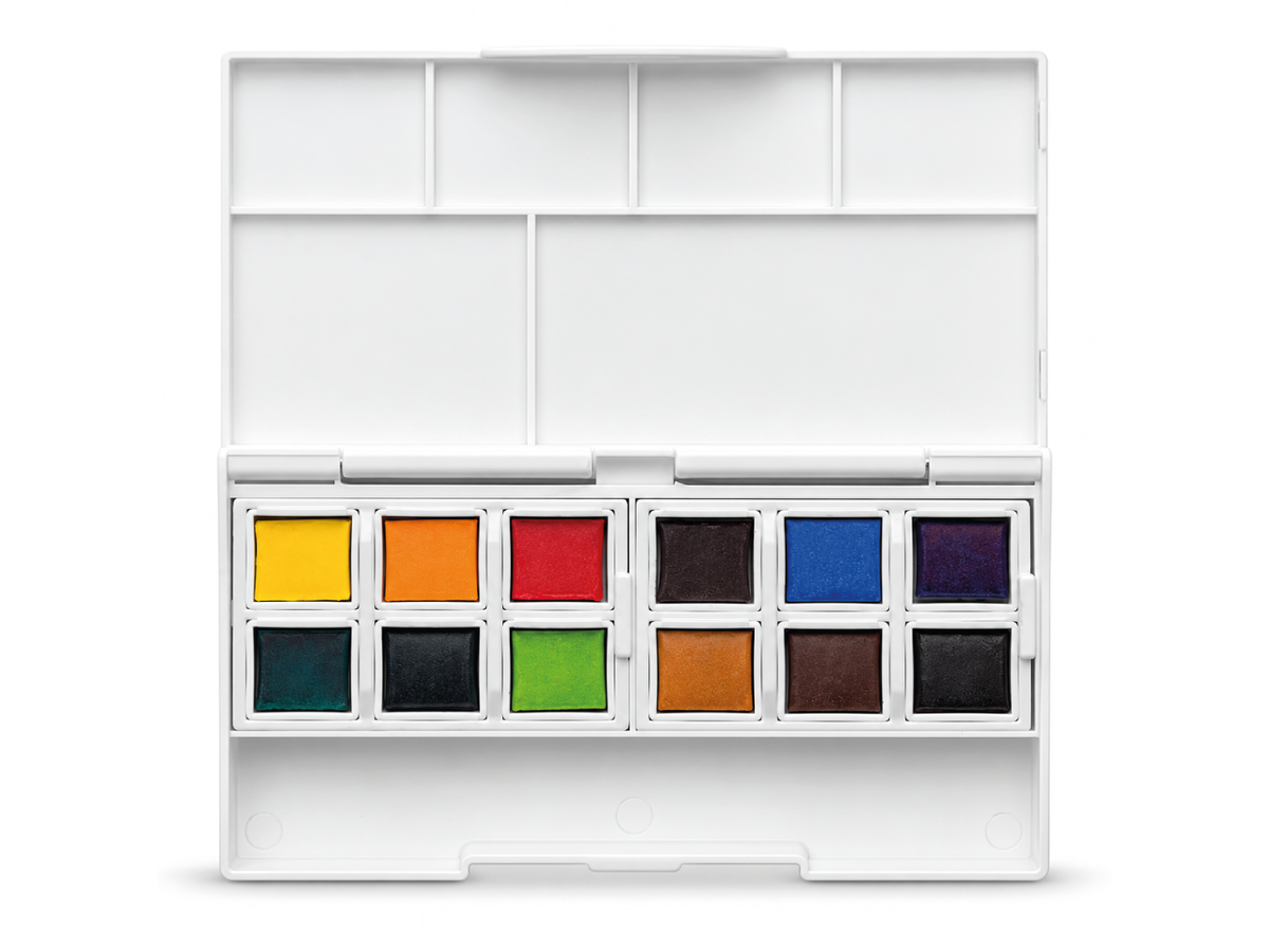 DERWENT INKTENSE AQUARELL REISE-SET 1 12 NÄPFCHEN + WASSERTANKPINSEL 3