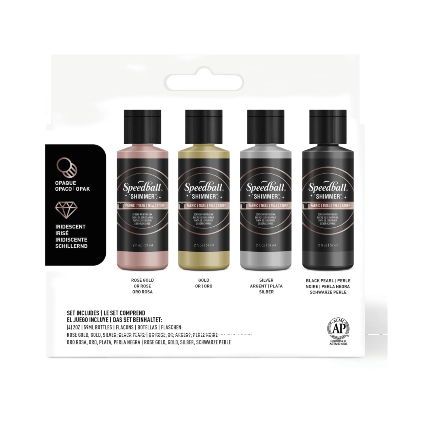 SPEEDBALL FABRIC SCREEN PRINTING INK SET SHIMMER 4X 2