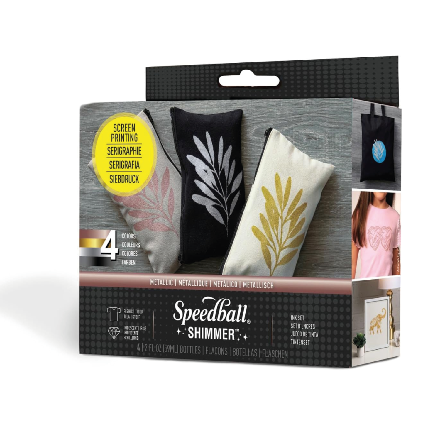 SPEEDBALL FABRIC SCREEN PRINTING INK SET SHIMMER 4X 3